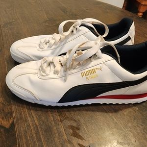 Puma Roma Basic Men White Blue Leather Lifestyle Sneakers 353572 84 Sz 11